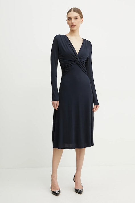BOSS rochie culoarea bleumarin, midi, evazată, 50532019