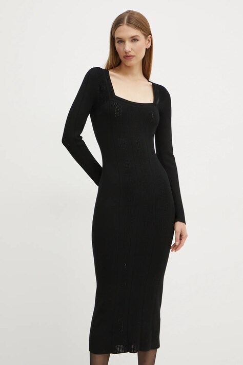 BOSS rochie culoarea negru, midi, mulată, 50530714