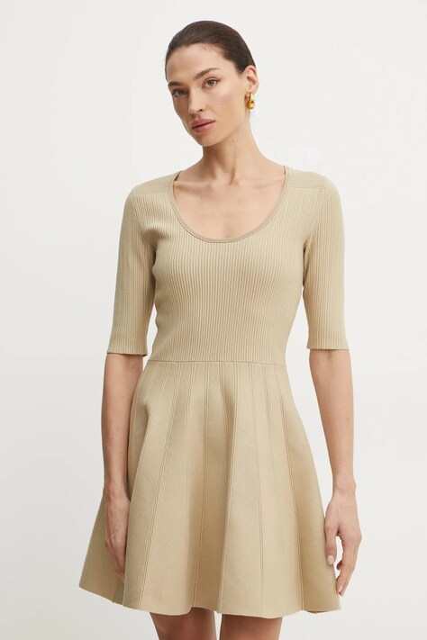 Рокля BOSS в бежово къса разкроена 50530722