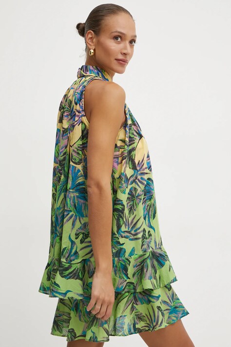 Pinko rochie din bumbac culoarea galben, mini, evazată, 104720 A2EZ