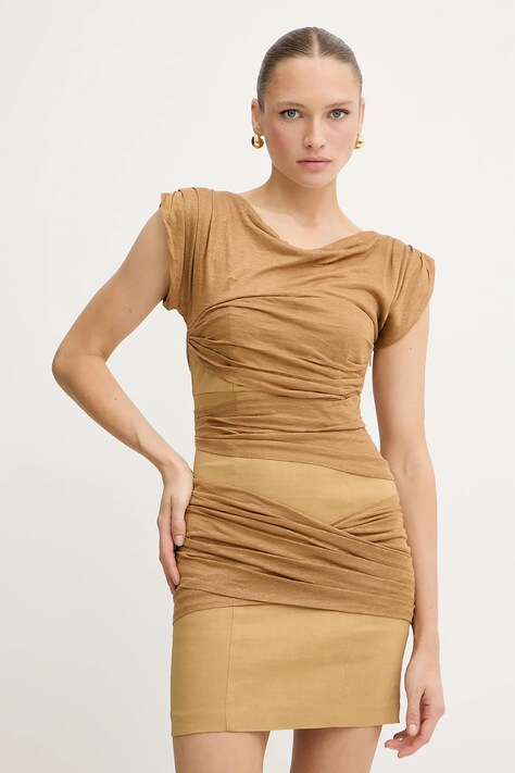 Pinko sukienka lniana kolor zielony mini dopasowana 104872 A2GF