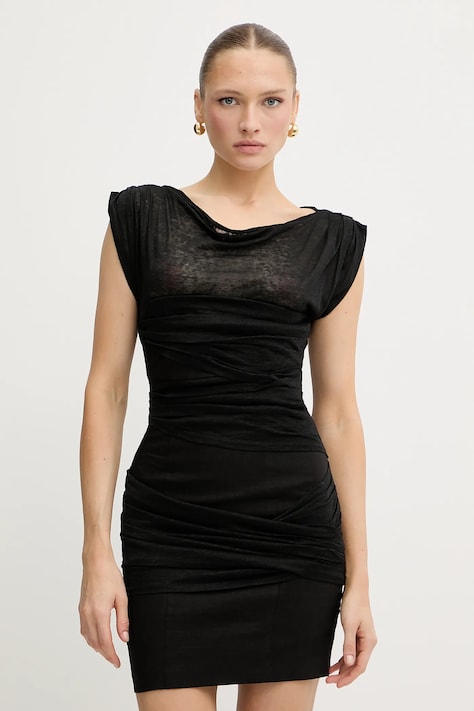 Pinko rochie din in culoarea negru, mini, mulată, 104872 A2GF