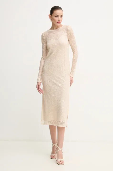 Pinko sukienka kolor beżowy maxi prosta 104709 A2EX