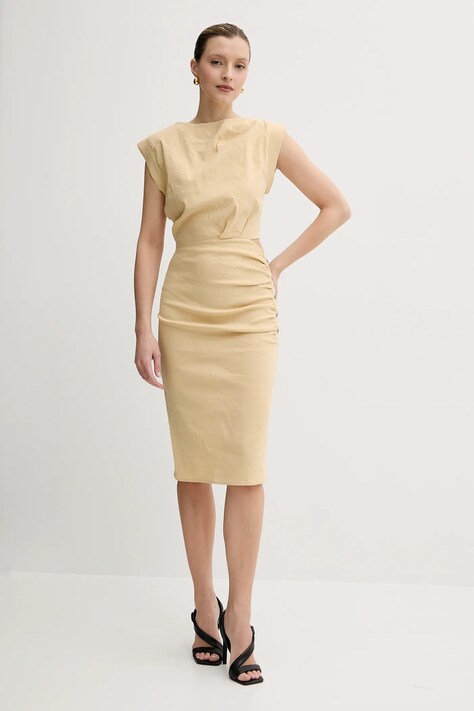 Pinko rochie din in culoarea bej, mini, mulată, 104955 A0IM