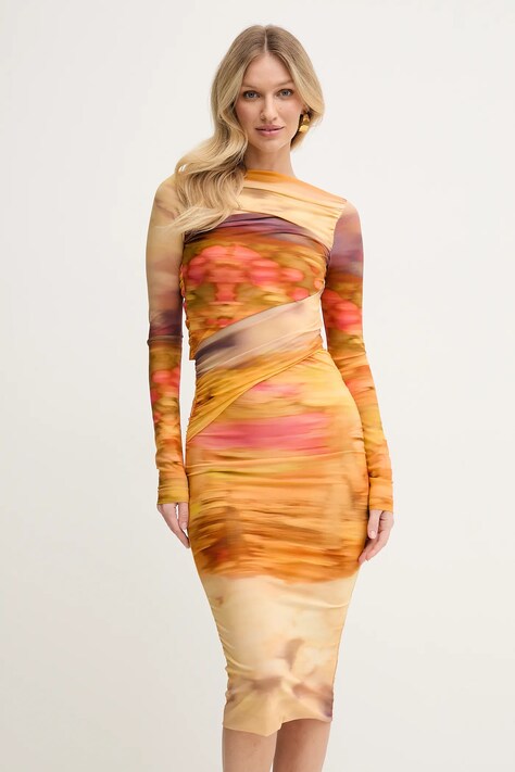Pinko rochie culoarea portocaliu, midi, mulată, 104838 A2G1