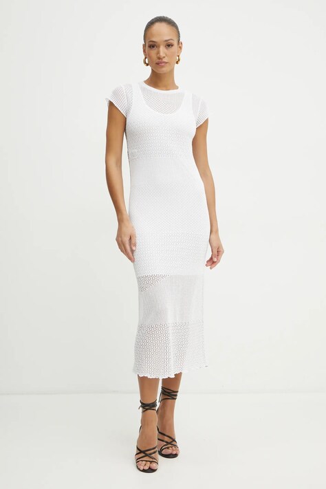 Pinko rochie culoarea alb, maxi, dreaptă, 104643 A2EB