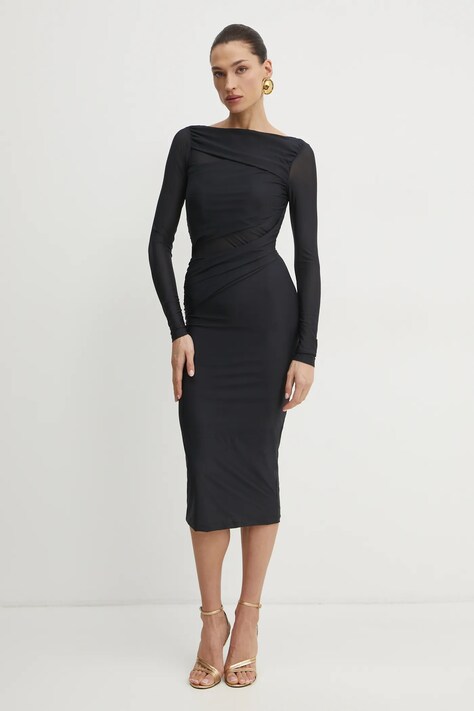 Pinko rochie culoarea negru, midi, mulată, 104838 A2H1