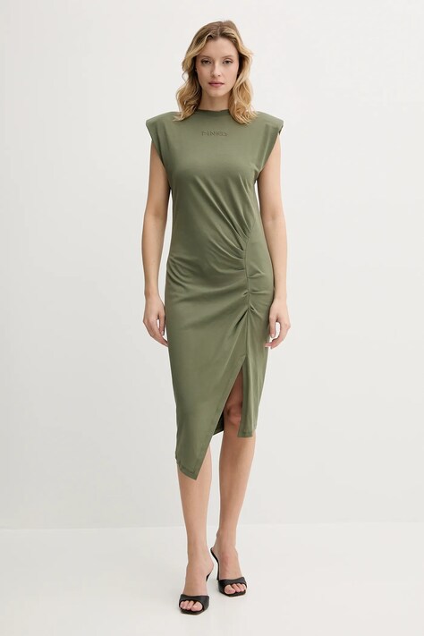 Pinko rochie din bumbac culoarea verde, midi, mulată, 104614 A2HE