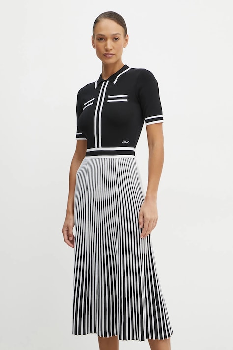 Karl Lagerfeld rochie culoarea negru, midi, evazată, A1W13026