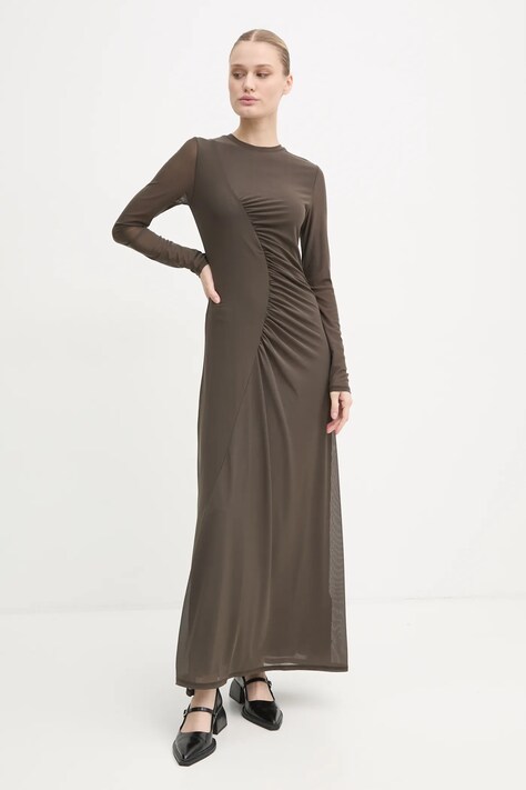 Samsoe Samsoe rochie SAANDREA culoarea maro, maxi, evazată, F24400031