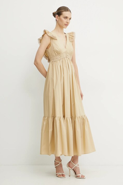 Bavlněné šaty Twinset béžová barva, maxi, 251LB2KFF