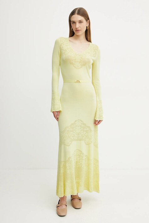 Twinset rochie culoarea galben, maxi, evazată, 251TP3240