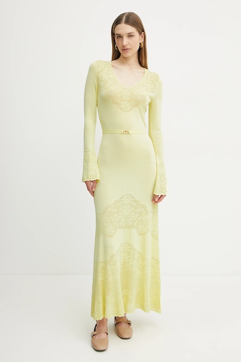 Twinset rochie culoarea galben, maxi, evazată, 251TP3240