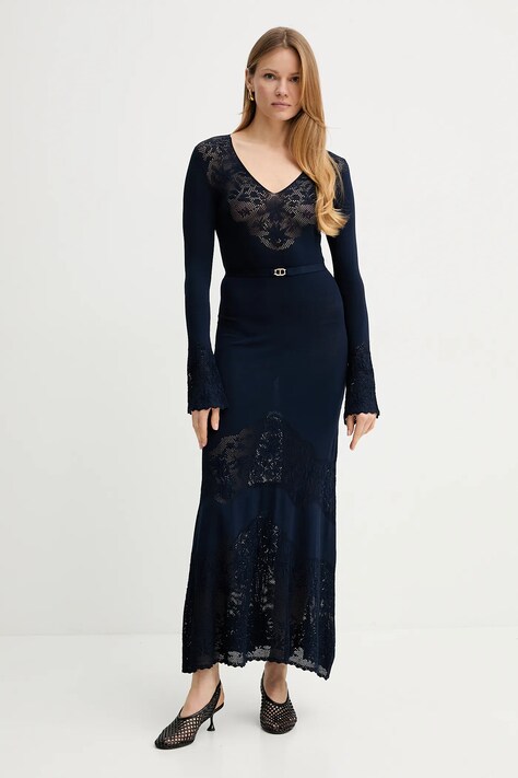 Twinset rochie culoarea bleumarin, maxi, evazată, 251TP3240