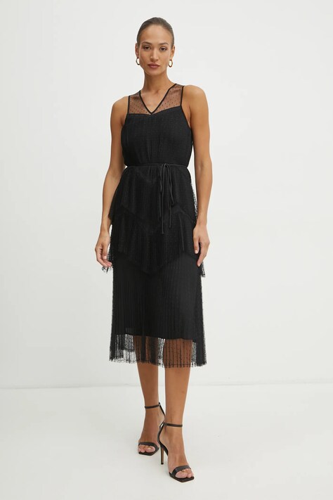 Twinset rochie culoarea negru, midi, evazată, 251TP2511