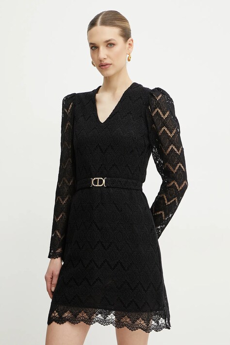 Bavlněné šaty Twinset černá barva, mini, 251TP2402