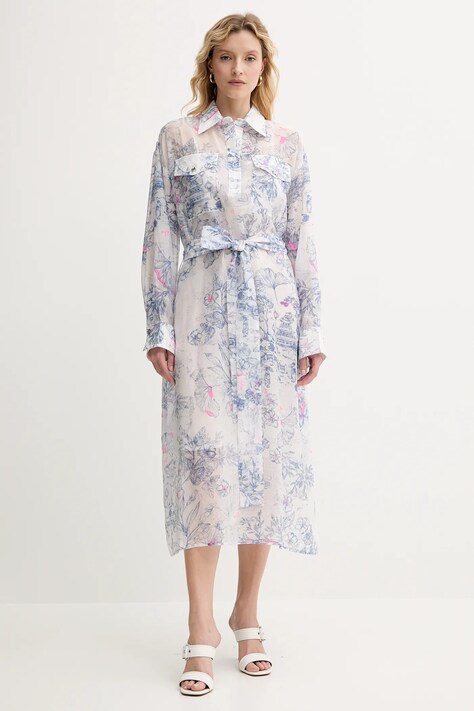 Twinset rochie culoarea alb, midi, evazată, 251AQ2092
