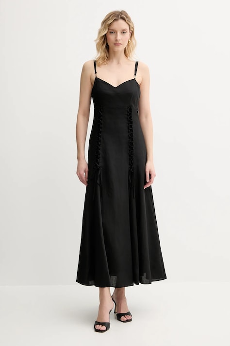 Twinset rochie din amestec de in culoarea negru, maxi, evazată, 251TT2070