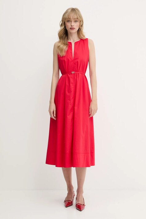 Twinset rochie culoarea rosu, midi, evazată, 251TT2221