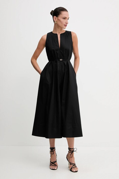 Twinset rochie culoarea negru, midi, evazată, 251TT2221