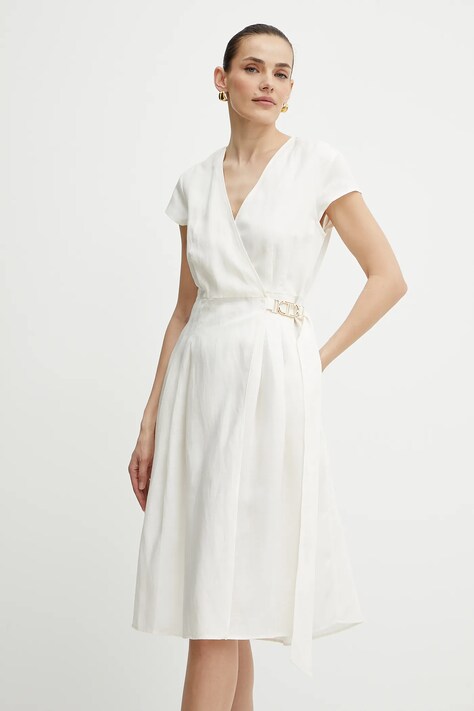 Twinset rochie din amestec de in culoarea bej, mini, evazată, 251TT2072