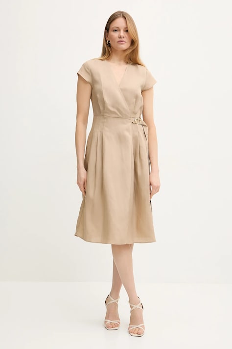 Twinset rochie din amestec de in culoarea bej, mini, evazată, 251TT2072