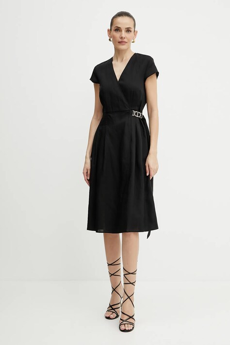 Twinset rochie din amestec de in culoarea negru, mini, evazată, 251TT2072