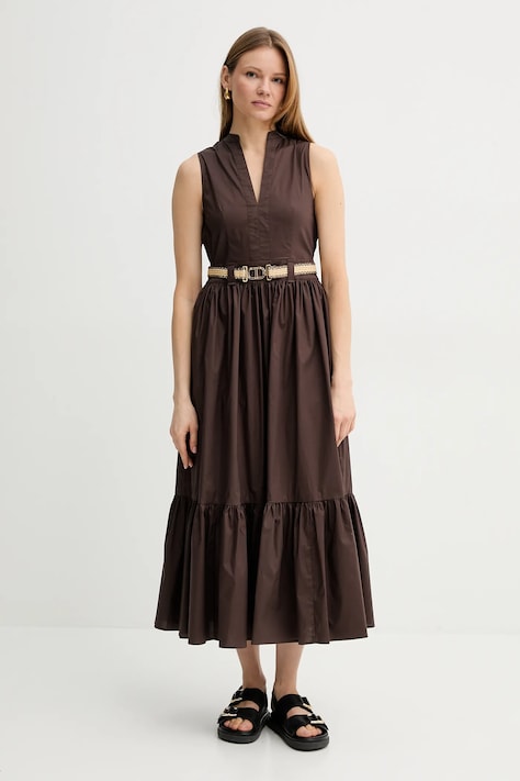 Twinset rochie culoarea maro, midi, evazată, 251TT2101