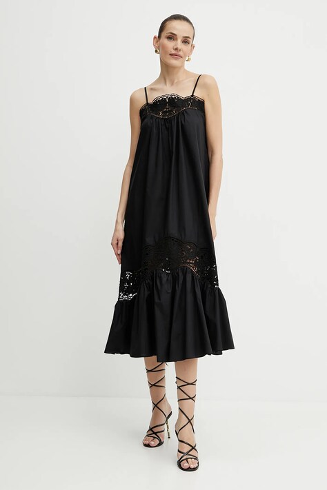 Twinset rochie din bumbac culoarea negru, midi, evazată, 251TT2331