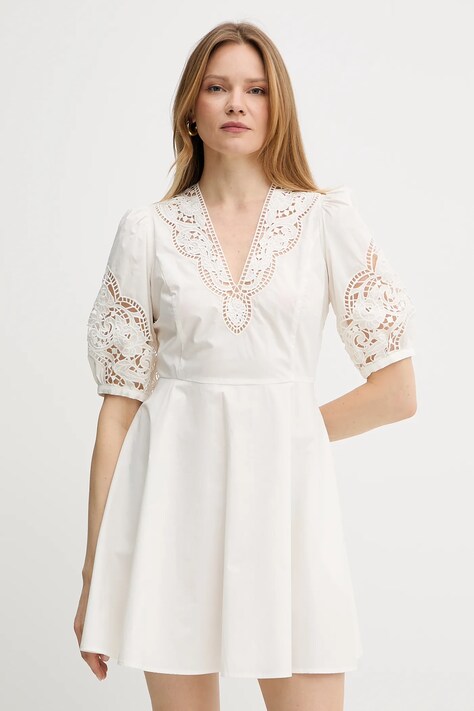 Twinset rochie din bumbac culoarea bej, mini, evazată, 251TT2334