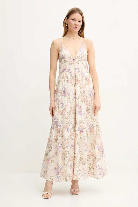 Twinset rochie culoarea bej, maxi, evazată, 251TT2150