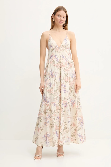 Twinset sukienka kolor beżowy maxi rozkloszowana 251TT2150