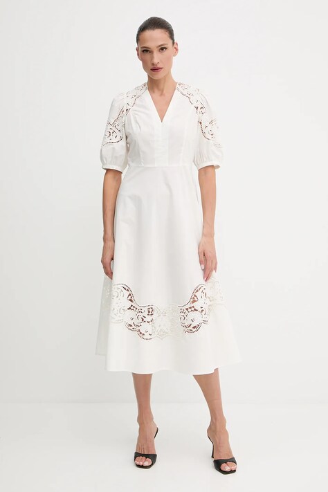 Twinset rochie din bumbac culoarea bej, midi, evazată, 251TT2330