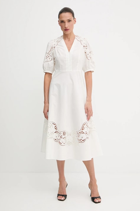 Bavlněné šaty Twinset béžová barva, midi, 251TT2330