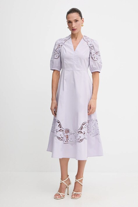 Bavlněné šaty Twinset fialová barva, midi, 251TT2330