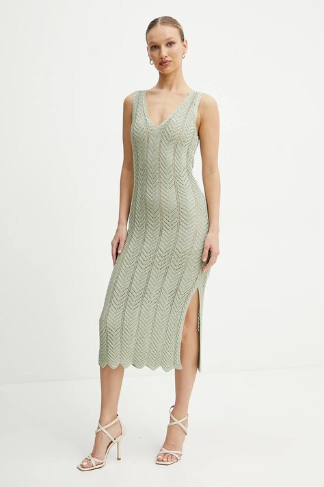 Twinset rochie culoarea verde, midi, mulată, 251TT319A