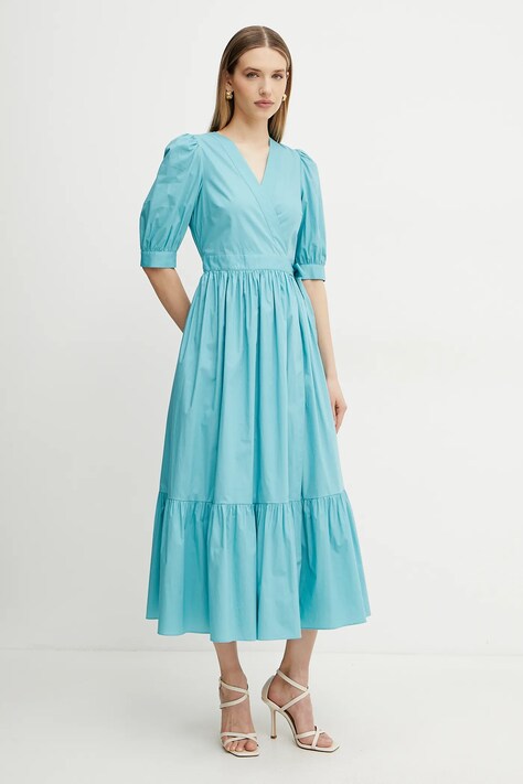 Twinset rochie culoarea turcoaz, maxi, evazată, 251TT2021