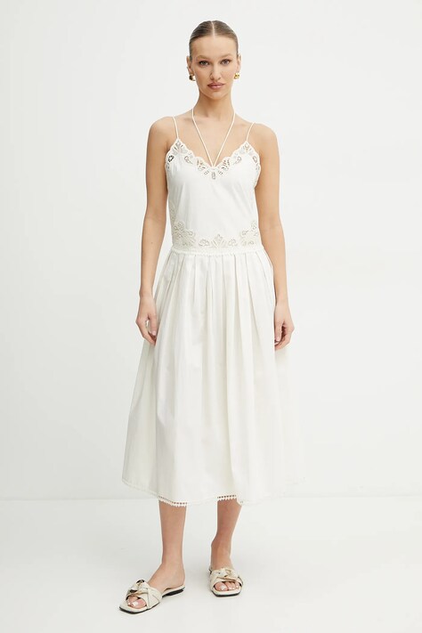 Twinset rochie din bumbac culoarea bej, midi, evazată, 251TT2160