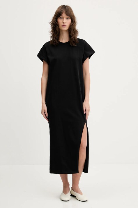 Памучна рокля IRO в черно дълга с уголемена кройка WF33LITONYA