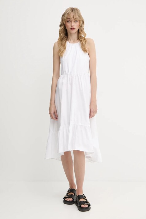 Armani Exchange rochie din bumbac culoarea alb, midi, evazați, XW000477 AF12812