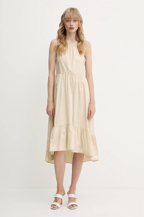 Armani Exchange rochie din bumbac culoarea bej, midi, evazați, XW000477 AF12812