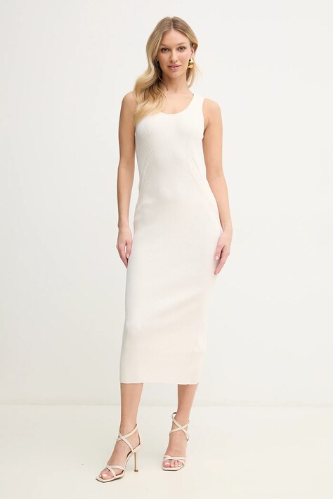Armani Exchange rochie culoarea bej, midi, mulată, XW000576 AF12740
