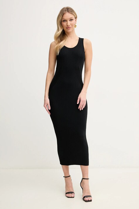 Armani Exchange rochie culoarea negru, midi, mulată, XW000576 AF12740