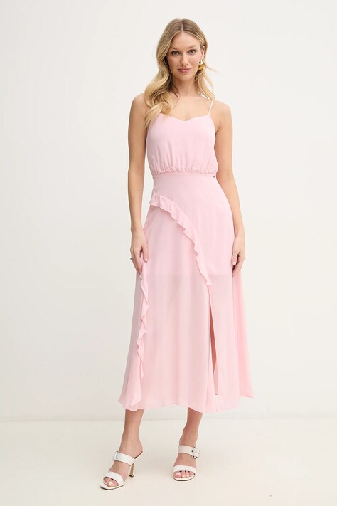 Armani Exchange rochie culoarea roz, midi, dreaptă, XW000199 AF12741