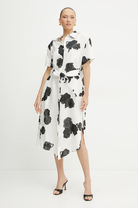 Liviana Conti rochie din in culoarea bej, midi, dreaptă, L5SL53