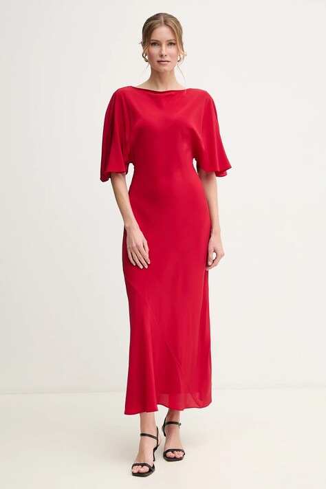 Liviana Conti rochie de mătase culoarea rosu, maxi, dreaptă, L5SS22