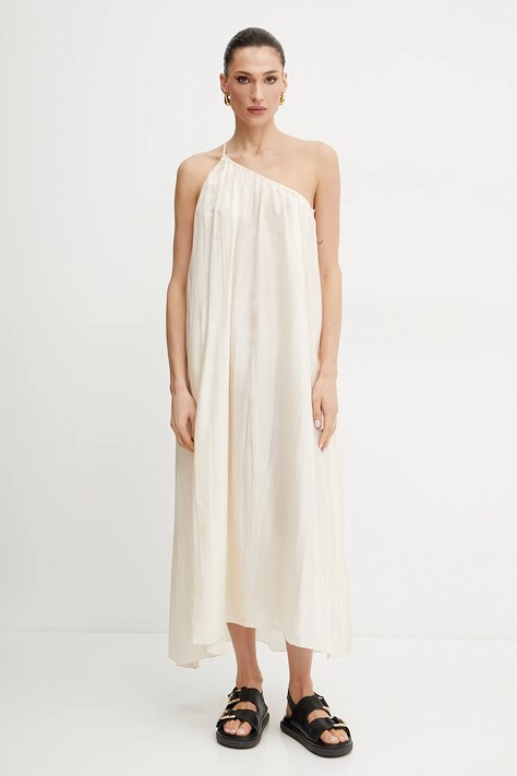 Liviana Conti rochie de mătase culoarea bej, maxi, evazată, L5SS85