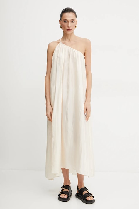 Liviana Conti rochie de mătase culoarea bej, maxi, evazată, L5SS85