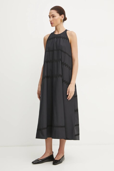 Liviana Conti rochie culoarea negru, midi, evazată, F5SK96