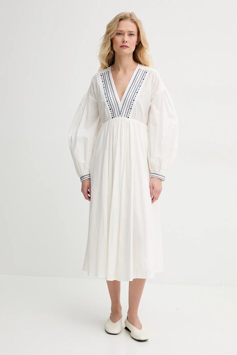 A.P.C. rochie din bumbac robe anni culoarea bej, midi, evazată, COHHH.F35203
